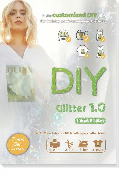 DIY Glitter 1.0 | Iron on Heat Transfer Paper for Dark T-Shirts & Fabrics | High-Quality Printable Heat Transfer Paper for Inkjet Printers
