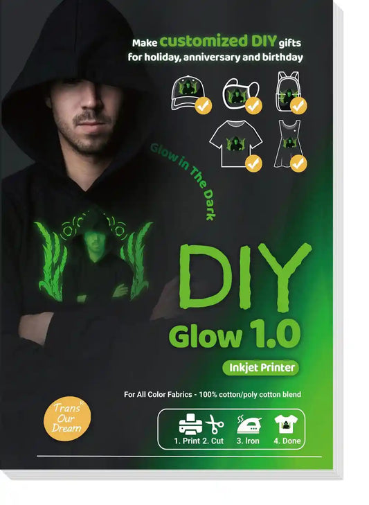 DIY Glow 1.0 | Luminous Iron on Heat Transfer Paper for Dark T-Shirts & Fabrics | High-Quality Printable Heat Transfer Paper for Inkjet Printers