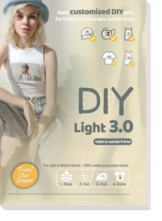 DIY Light 3.0 | Upgraded Iron on Heat Transfer Paper for Light T-Shirts & Fabrics | DIY Printable Heat Transfer Paper for Inkjet & LaserJet Printers