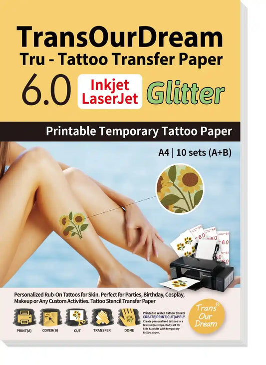 Temporary Tattoo 6.0 | Green Printable Temporary Tattoo Transfer Paper for Inkjet & Laser Printer| DIY Personalized Temporary Tattoos for Skin Glitter Green Effect